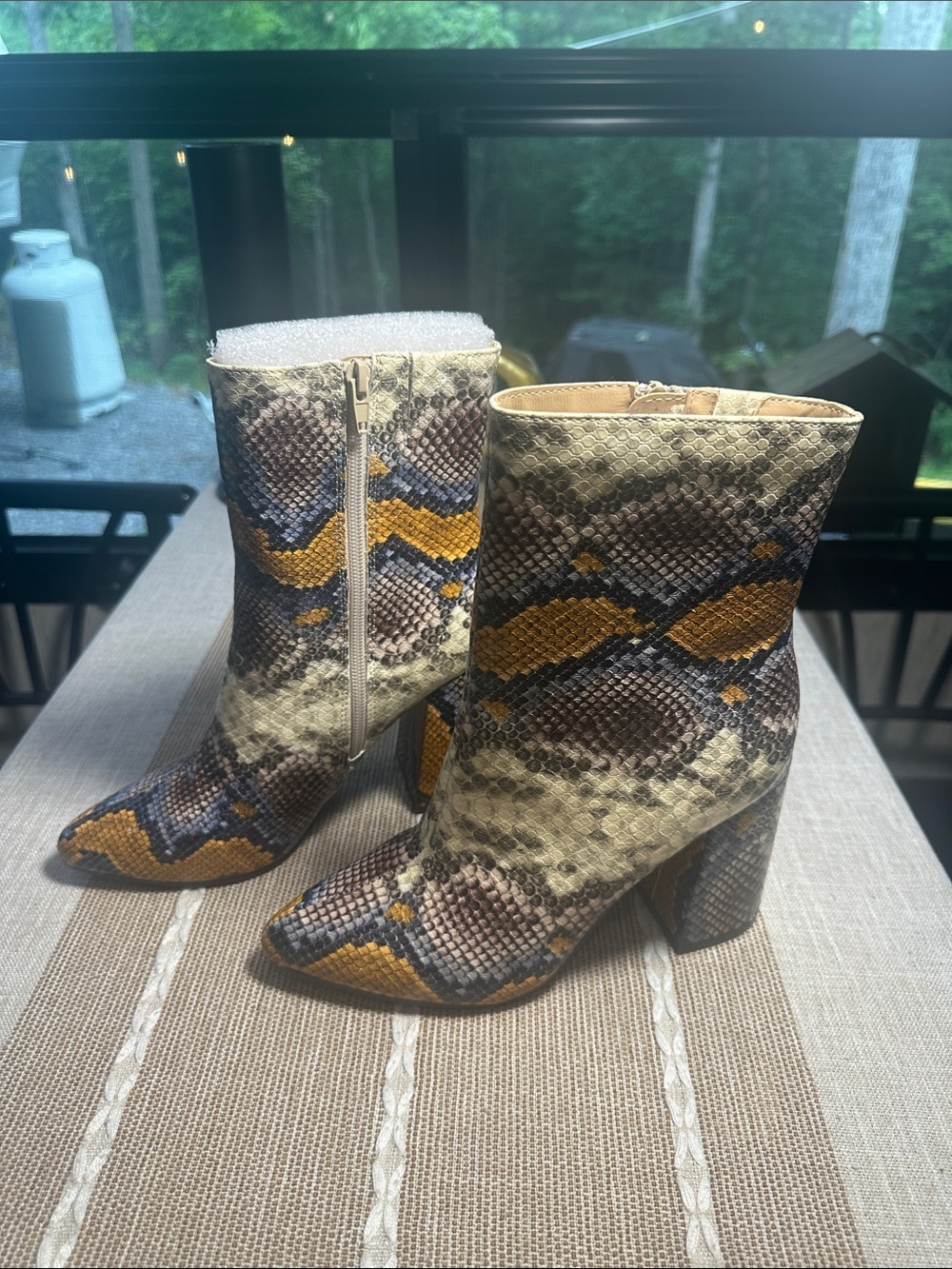 The Limited Snake-Print Ankle Boots in Yellow, Brown & Gray